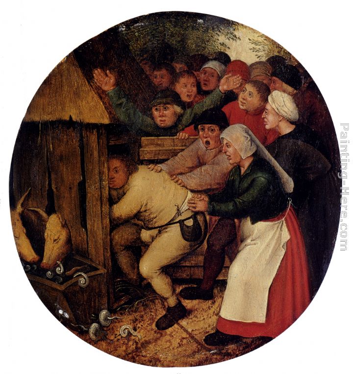 Pieter the Younger Brueghel Pushed Into The Pig Sty